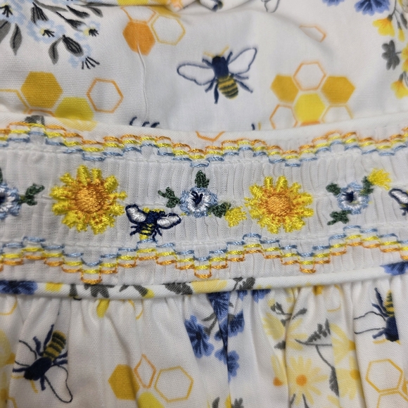 Bonnie Jean Baby Smocked Bee Print Dress & Matching Diaper Cover Girls 3m - 6m - Picture 9 of 11